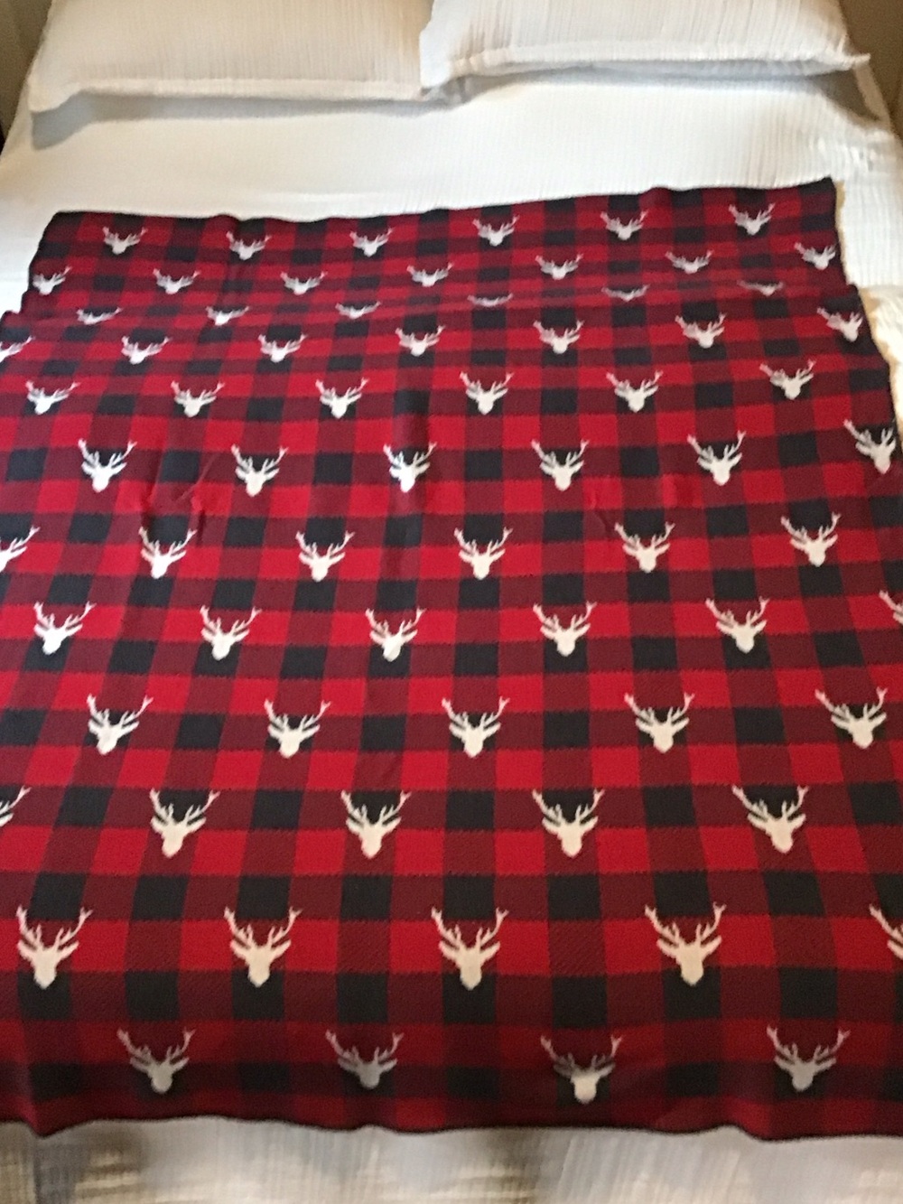 Red Buffalo Plaid Reindeer Throw Blanket - Holiday Cozy